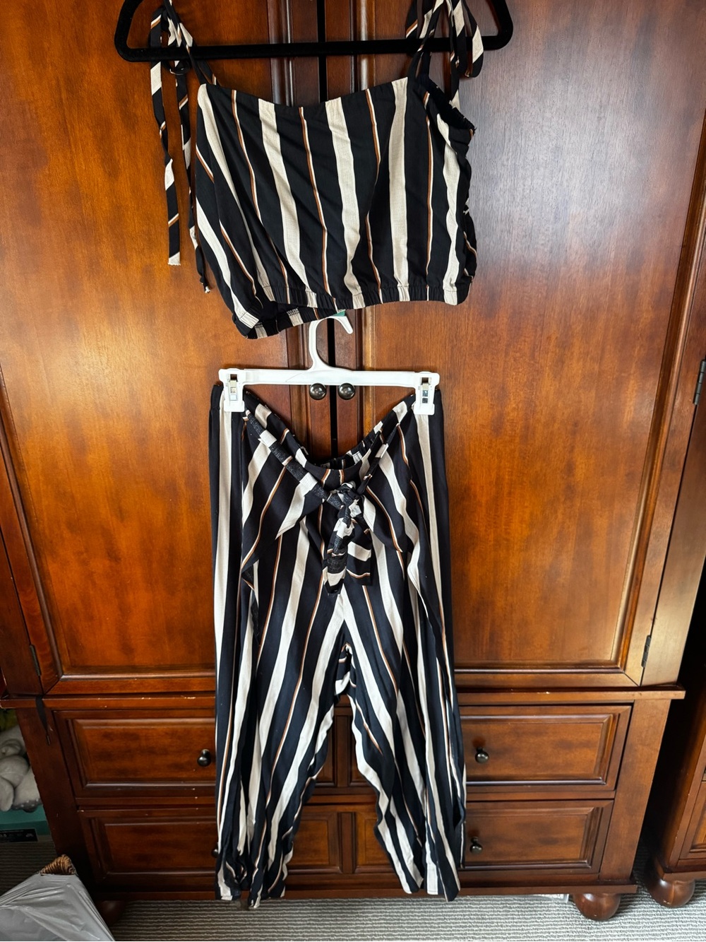Dress Forum Black, White & Tan Striped Tie-Waist Two-Piece Set